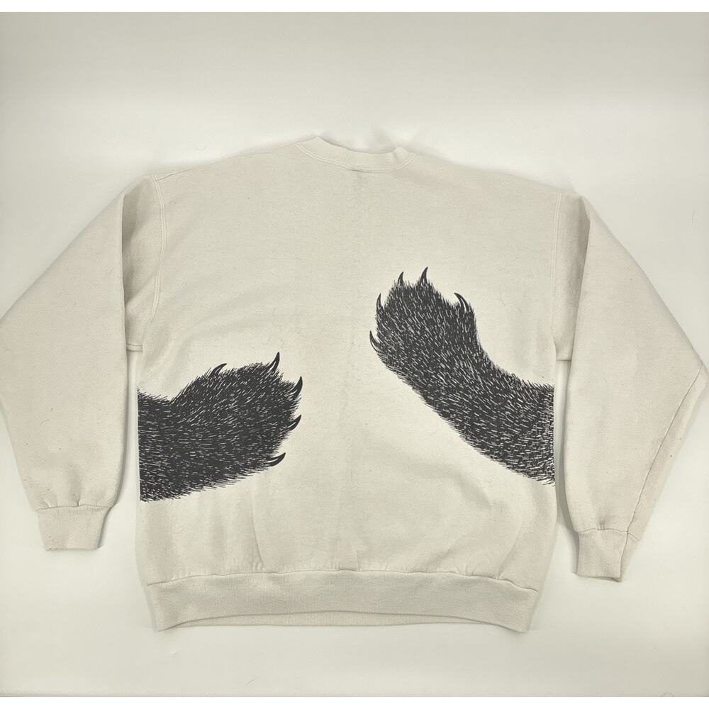 Vintage Bear Hug Nature Sweatshirt Men XL Off White Wheelhouse Pullover USA 90s - Picture 6 of 11